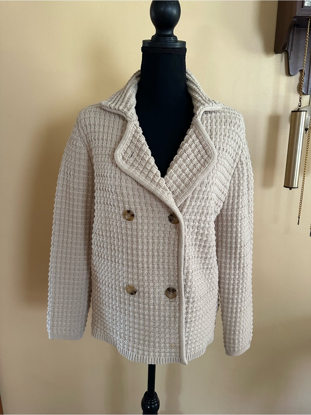 Ann Taylor cardigan sweater double-breasted heavyweight size L cotton blend